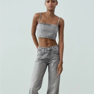 Zara denim sequin crop top - brand new with tags